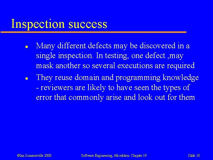 Inspection success l l Many different defects may be discovered in a single inspection.