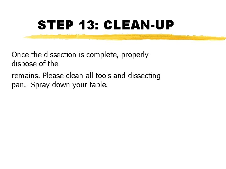 STEP 13: CLEAN-UP Once the dissection is complete, properly dispose of the remains. Please