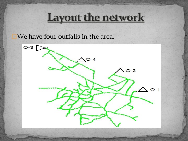 Layout the network �We have four outfalls in the area. 