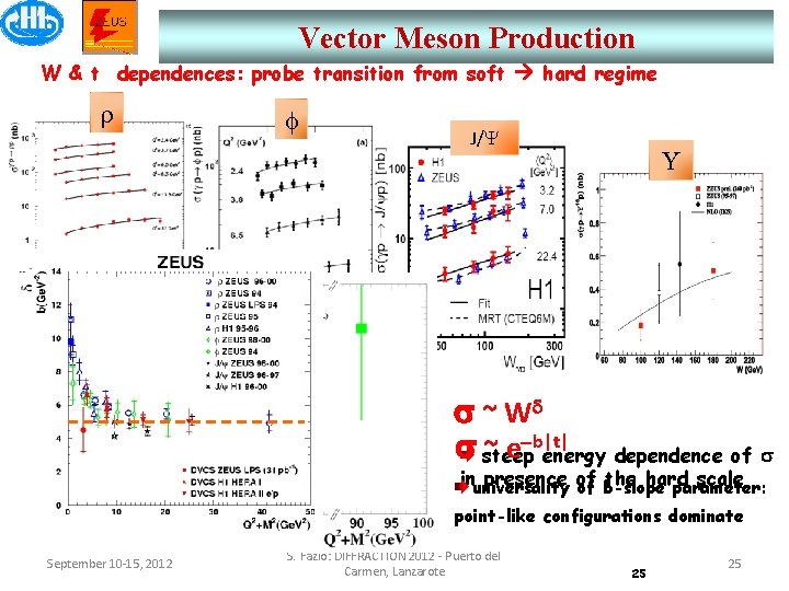 Vector Meson Production W & t dependences: probe transition from soft hard regime r