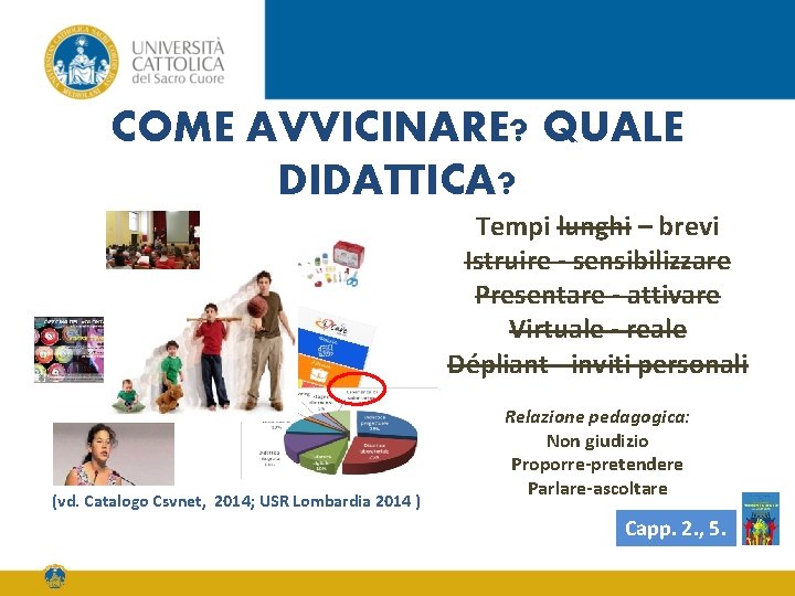 COME AVVICINARE? QUALE DIDATTICA? Tempi lunghi – brevi Istruire - sensibilizzare Presentare - attivare