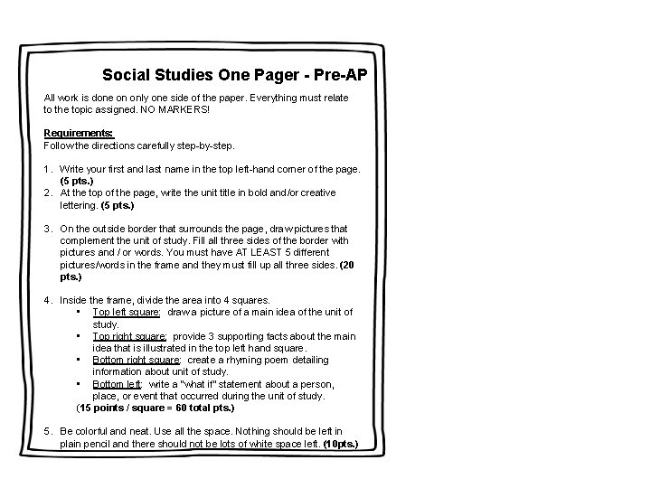 Social Studies One Pager - Pre-AP All work is done on only one side