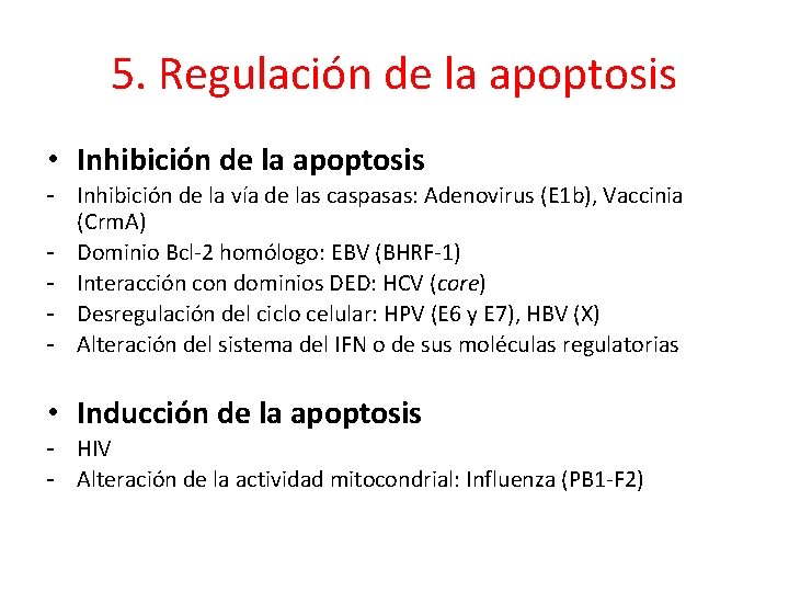 5. Regulación de la apoptosis • Inhibición de la apoptosis - Inhibición de la