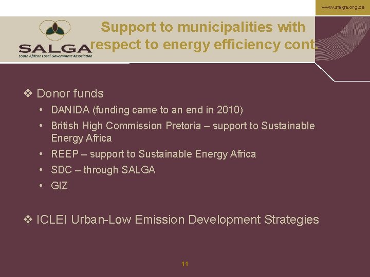 www. salga. org. za Support to municipalities with respect to energy efficiency cont. v