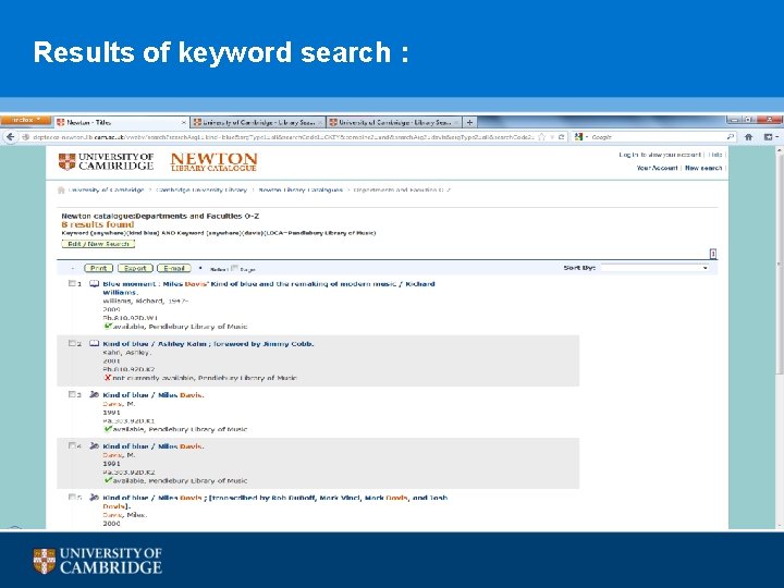 Results of keyword search : 
