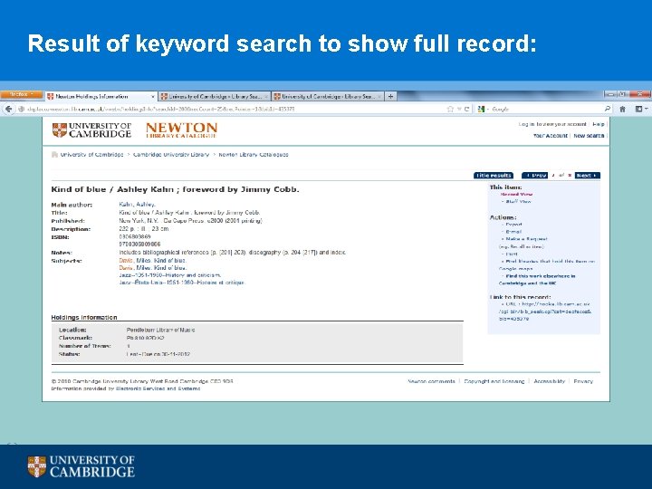Result of keyword search to show full record: 