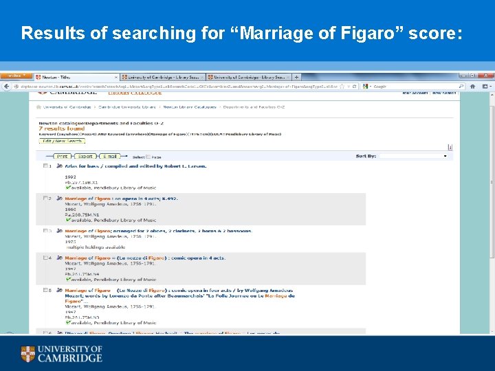 Results of searching for “Marriage of Figaro” score: 