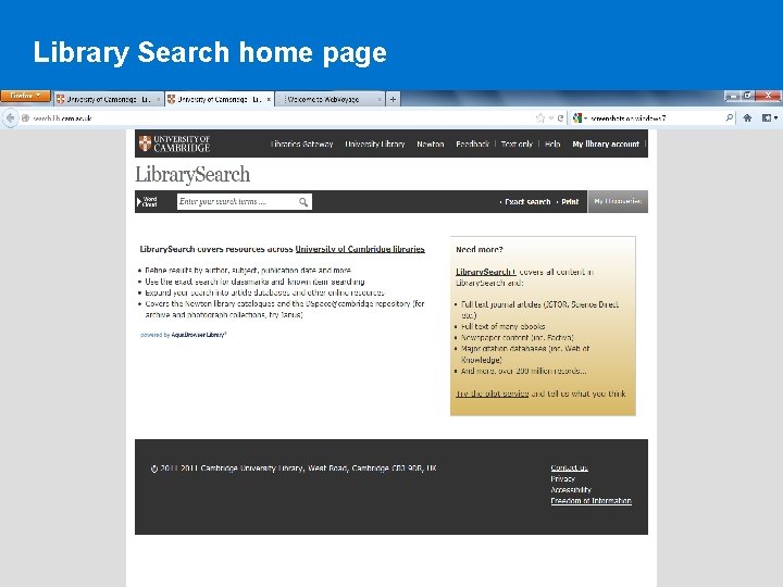 Library Search home page 