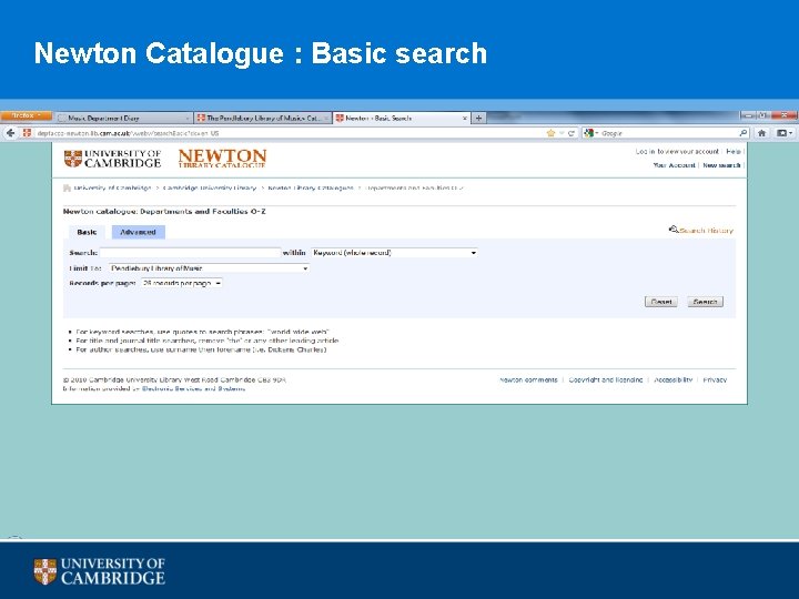 Newton Catalogue : Basic search 