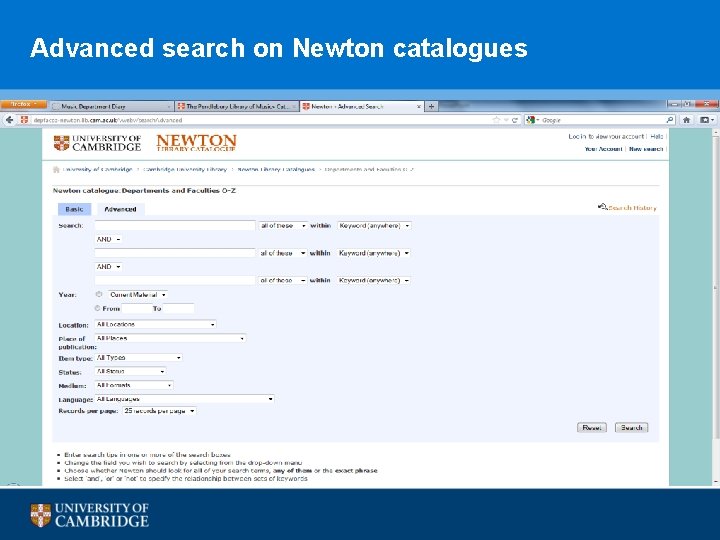 Advanced search on Newton catalogues 