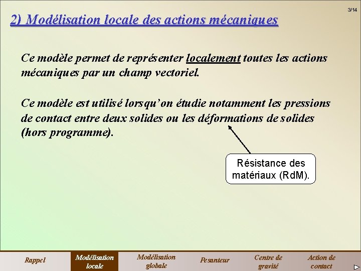 3/14 2) Modélisation locale des actions mécaniques Ce modèle permet de représenter localement toutes