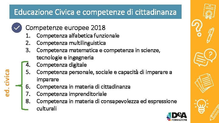 Educazione Civica e competenze di cittadinanza Competenze europee 2018 ed. civica 1. 2. 3.