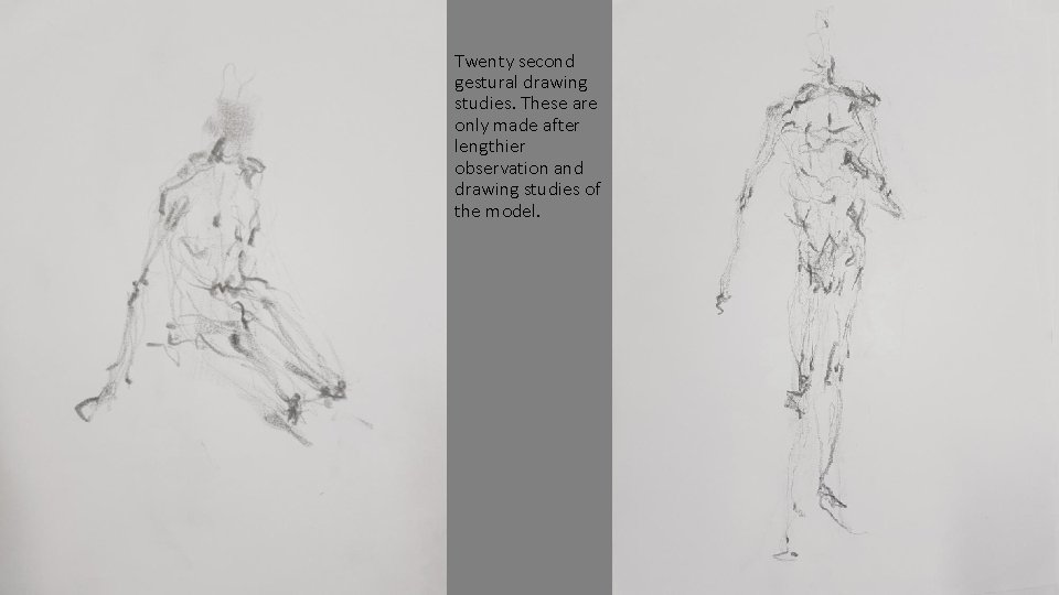 Twenty second gestural drawing studies. These are only made after lengthier observation and drawing