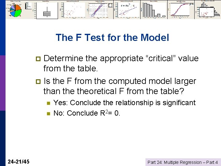 The F Test for the Model Determine the appropriate “critical” value from the table.