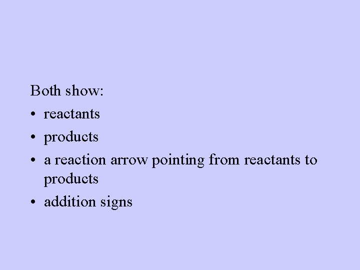 Both show: • reactants • products • a reaction arrow pointing from reactants to