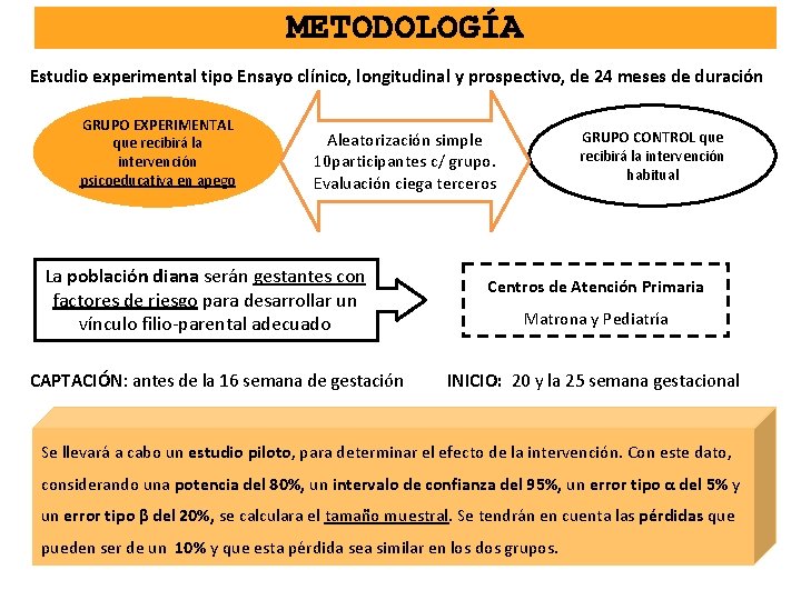 METODOLOGÍA Estudio experimental tipo Ensayo clínico, longitudinal y prospectivo, de 24 meses de duración