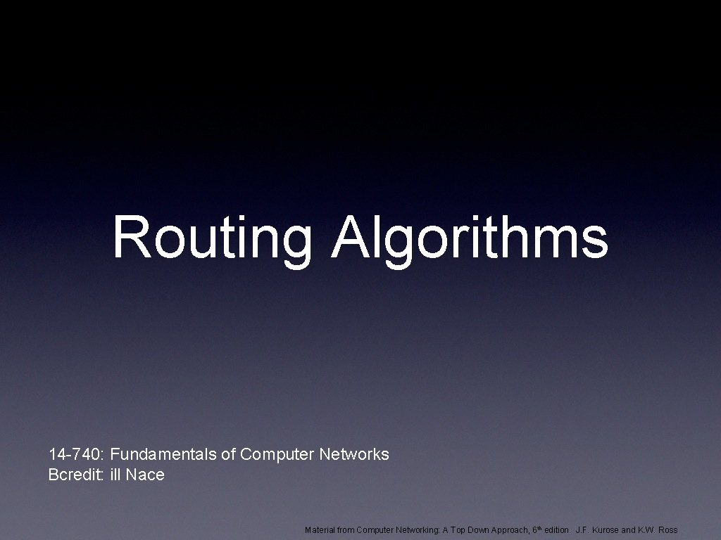 Routing Algorithms 14 -740: Fundamentals of Computer Networks Bcredit: ill Nace Material from Computer