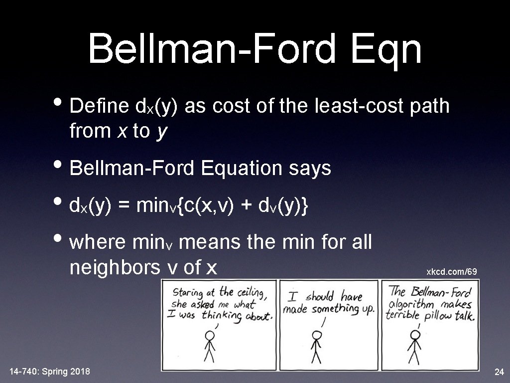 Bellman-Ford Eqn • Define dx(y) as cost of the least-cost path from x to