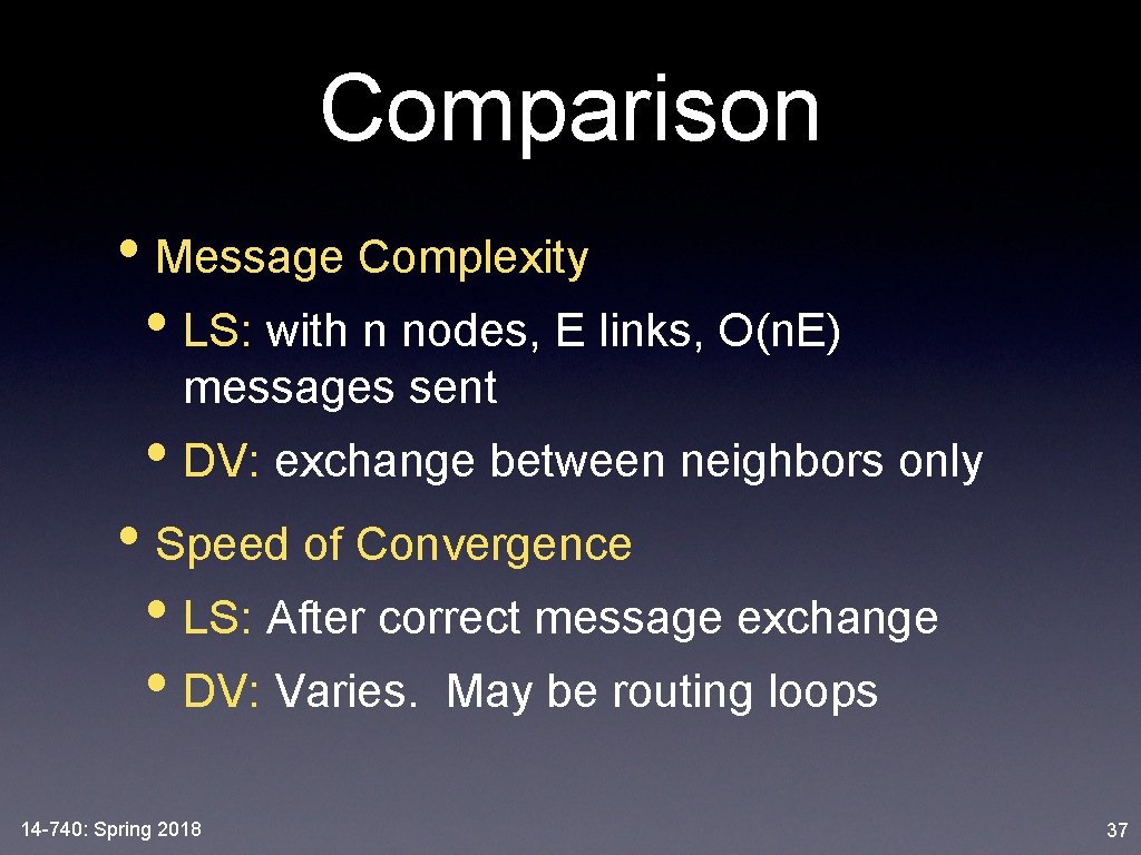 Comparison • Message Complexity • LS: with n nodes, E links, O(n. E) messages