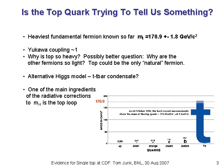 Is the Top Quark Trying To Tell Us Something? • Heaviest fundamental fermion known