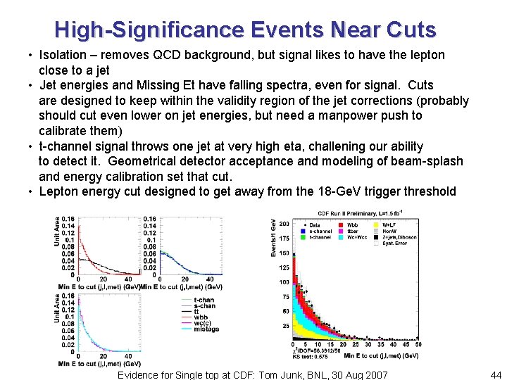 High-Significance Events Near Cuts • Isolation – removes QCD background, but signal likes to