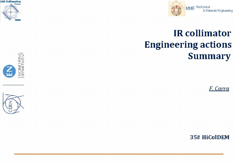 IR collimator Engineering actions Summary F. Carra 35# Hi. Col. DEM 