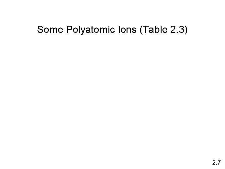 Some Polyatomic Ions (Table 2. 3) 2. 7 