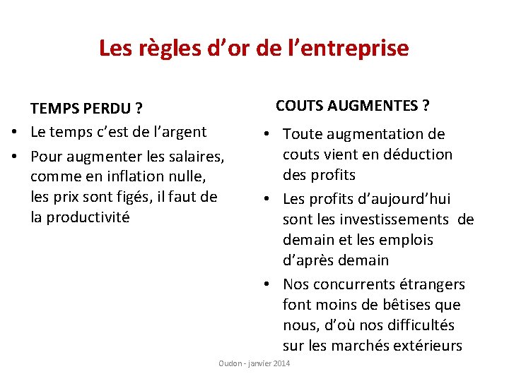 Les règles d’or de l’entreprise TEMPS PERDU ? • Le temps c’est de l’argent