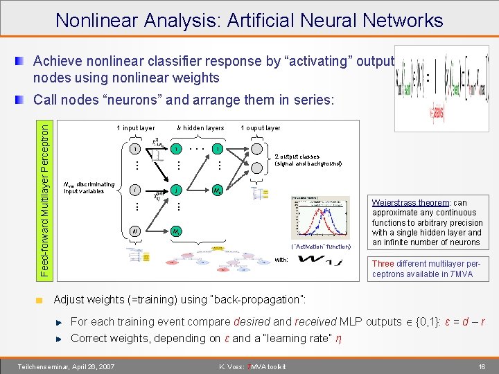 Nonlinear Analysis: Artificial Neural Networks Achieve nonlinear classifier response by “activating” output nodes using