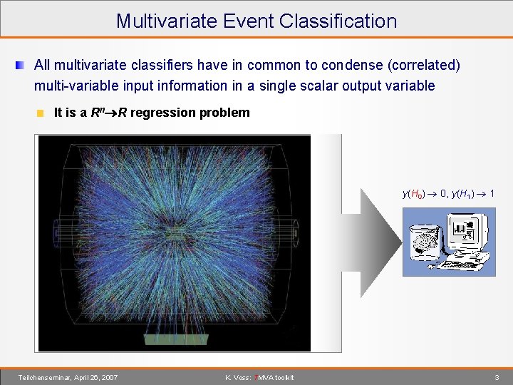 Multivariate Event Classification All multivariate classifiers have in common to condense (correlated) multi-variable input