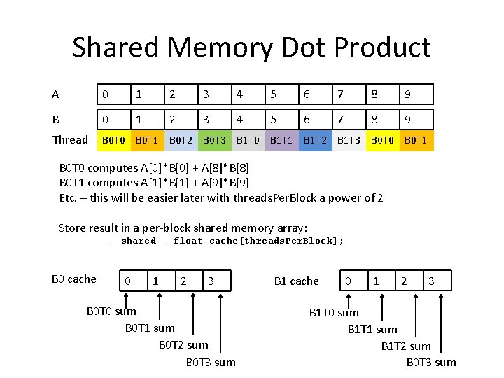 Shared Memory Dot Product A 0 1 2 3 4 5 6 7 8