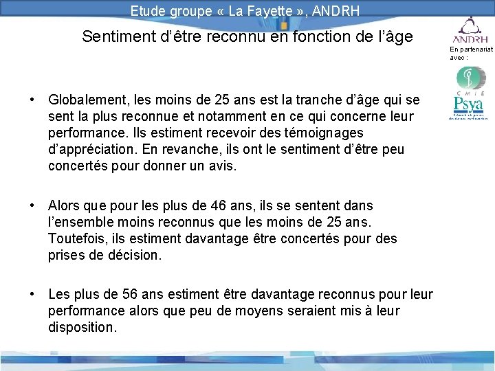 Prévention et gestion des risques psychosociaux Etude groupe « La Fayette » , ANDRH