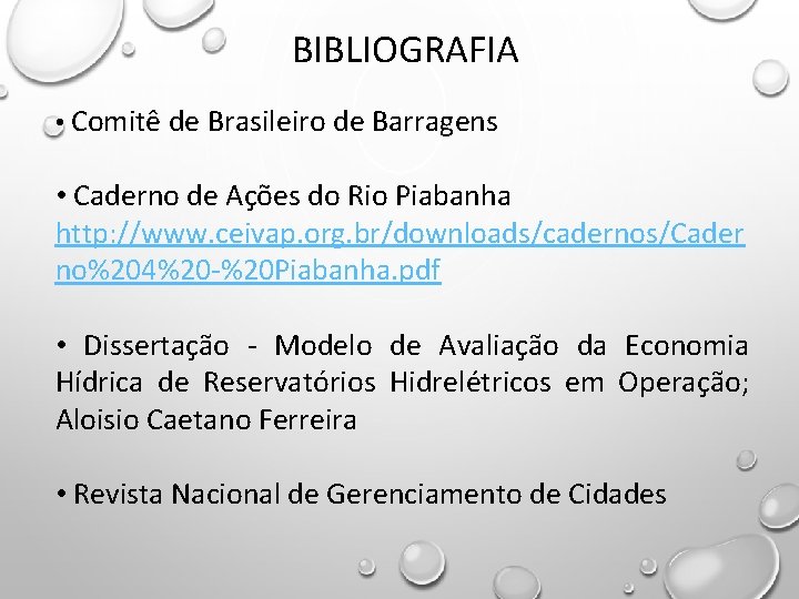 BIBLIOGRAFIA • Comitê de Brasileiro de Barragens • Caderno de Ações do Rio Piabanha