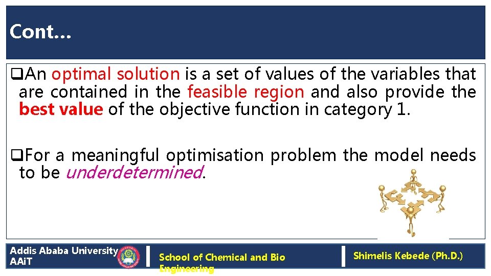 Cont… q. An optimal solution is a set of values of the variables that