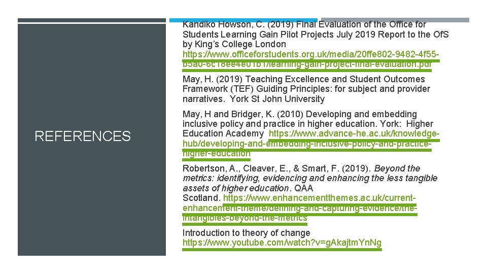 Kandiko Howson, C. (2019) Final Evaluation of the Office for Students Learning Gain Pilot Kandiko Howson, C. (2019) Final Evaluation of the Office for Students Learning Gain Pilot