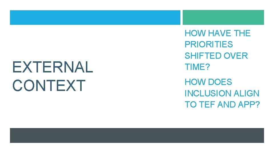 EXTERNAL CONTEXT HOW HAVE THE PRIORITIES SHIFTED OVER TIME? HOW DOES INCLUSION ALIGN TO EXTERNAL CONTEXT HOW HAVE THE PRIORITIES SHIFTED OVER TIME? HOW DOES INCLUSION ALIGN TO
