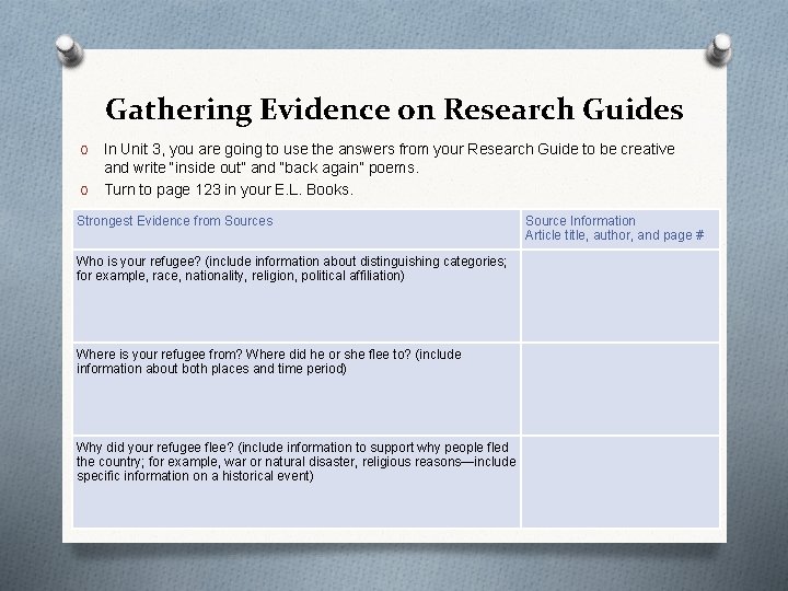 Gathering Evidence on Research Guides In Unit 3, you are going to use the