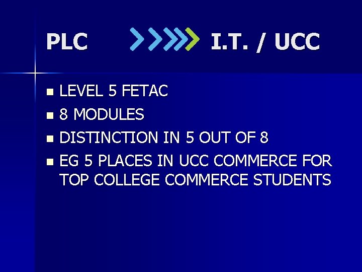 PLC I. T. / UCC LEVEL 5 FETAC n 8 MODULES n DISTINCTION IN