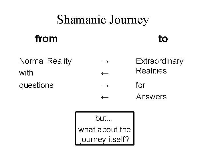 Shamanic Journey from to Normal Reality with → ← Extraordinary Realities questions → ←