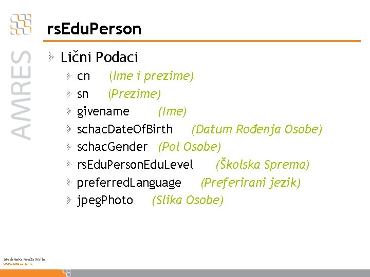 rs. Edu. Person Lični Podaci cn (Ime i prezime) sn (Prezime) givename (Ime) schac.