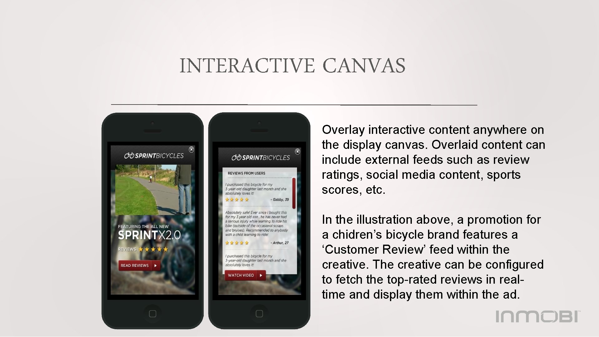 INTERACTIVE CANVAS Overlay interactive content anywhere on the display canvas. Overlaid content can include