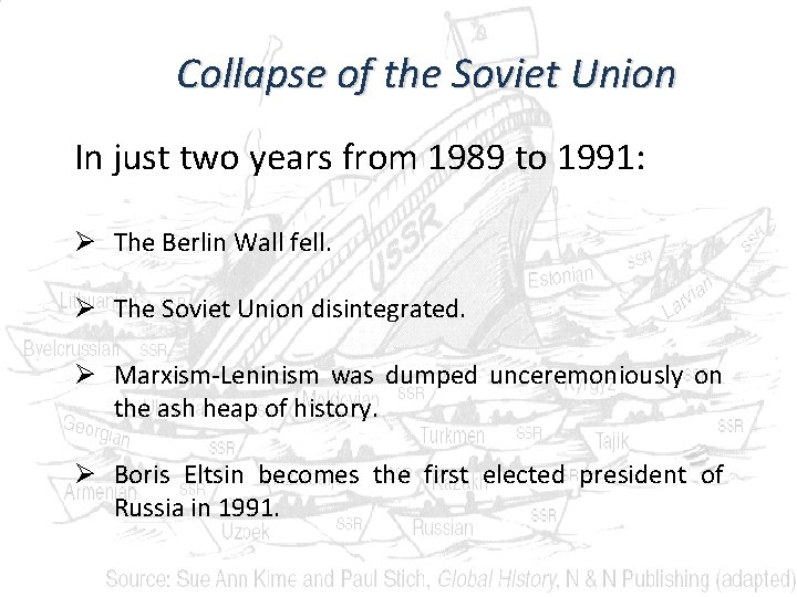 Collapse of the Soviet Union In just two years from 1989 to 1991: Ø