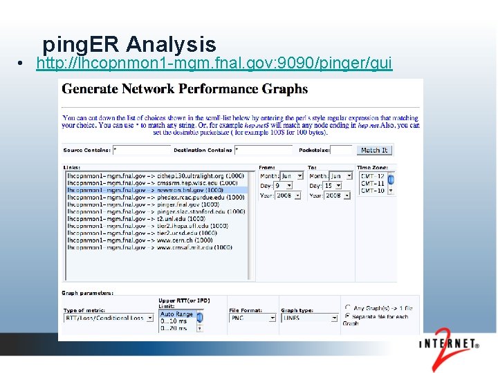 ping. ER Analysis • http: //lhcopnmon 1 -mgm. fnal. gov: 9090/pinger/gui 