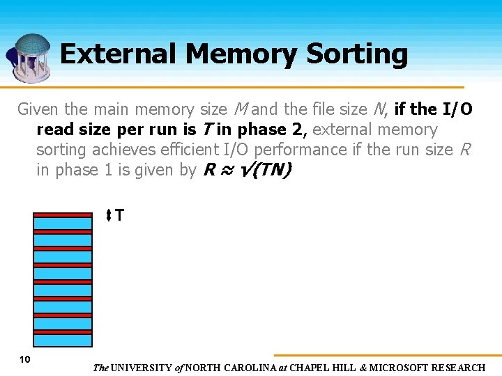 External Memory Sorting Given the main memory size M and the file size N,