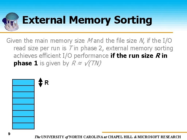 External Memory Sorting Given the main memory size M and the file size N,