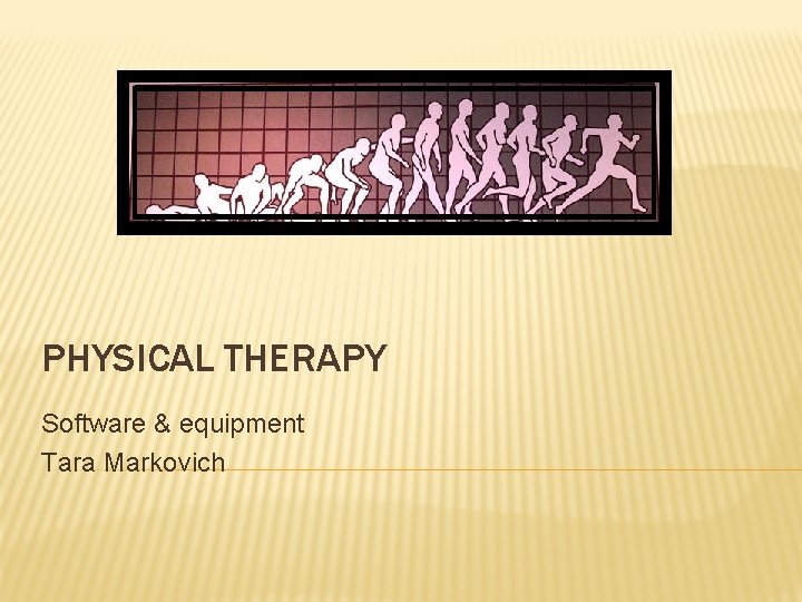 PHYSICAL THERAPY Software & equipment Tara Markovich 