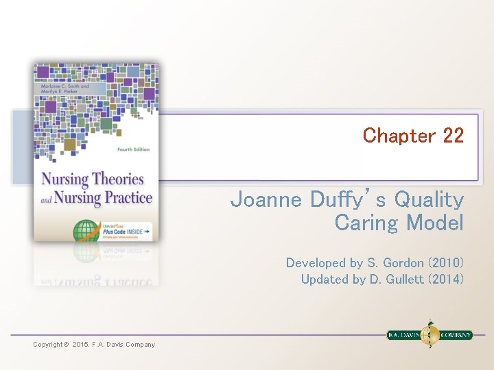 Chapter 22 Joanne Duffy’s Quality Caring Model Developed by S. Gordon (2010) Updated by Chapter 22 Joanne Duffy’s Quality Caring Model Developed by S. Gordon (2010) Updated by