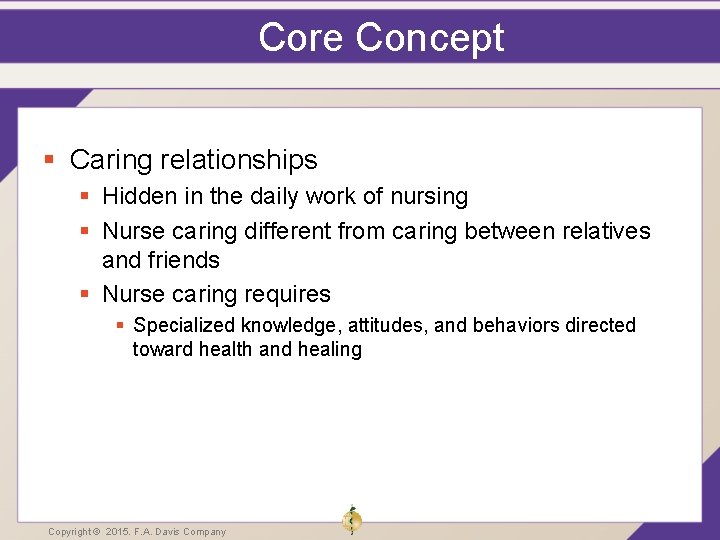 Core Concept § Caring relationships § Hidden in the daily work of nursing § Core Concept § Caring relationships § Hidden in the daily work of nursing §