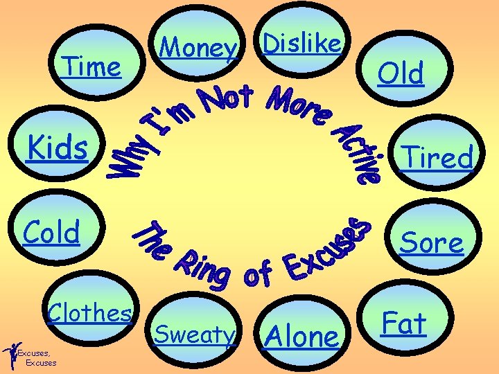 Time Money Dislike Old Kids Tired Cold Sore Clothes Excuses, Excuses Sweaty Alone Fat