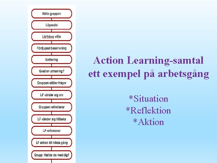 Action Learning-samtal ett exempel på arbetsgång *Situation *Reflektion *Aktion 